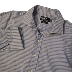 Polo Ralph Lauren Regent Dress Shirt Mens 17.5 36 Blue Striped French Cuff‎
